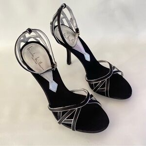 Nicole Miller Collection Black Silver Ankle Strap Pumps High Heels Stilettos 8.5